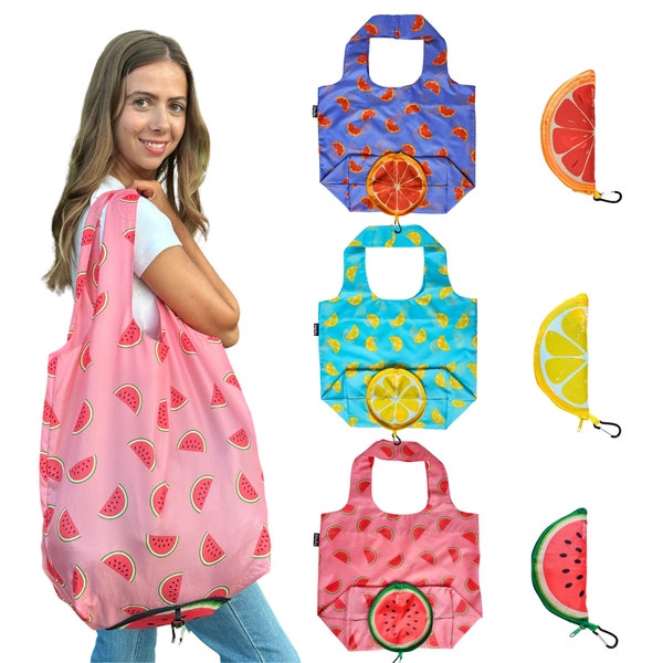 Lot de 3 sacs de courses réutilisables - Fourre-tout pliable avec pochette à fermeture éclair, sacs à provisions réutilisables,