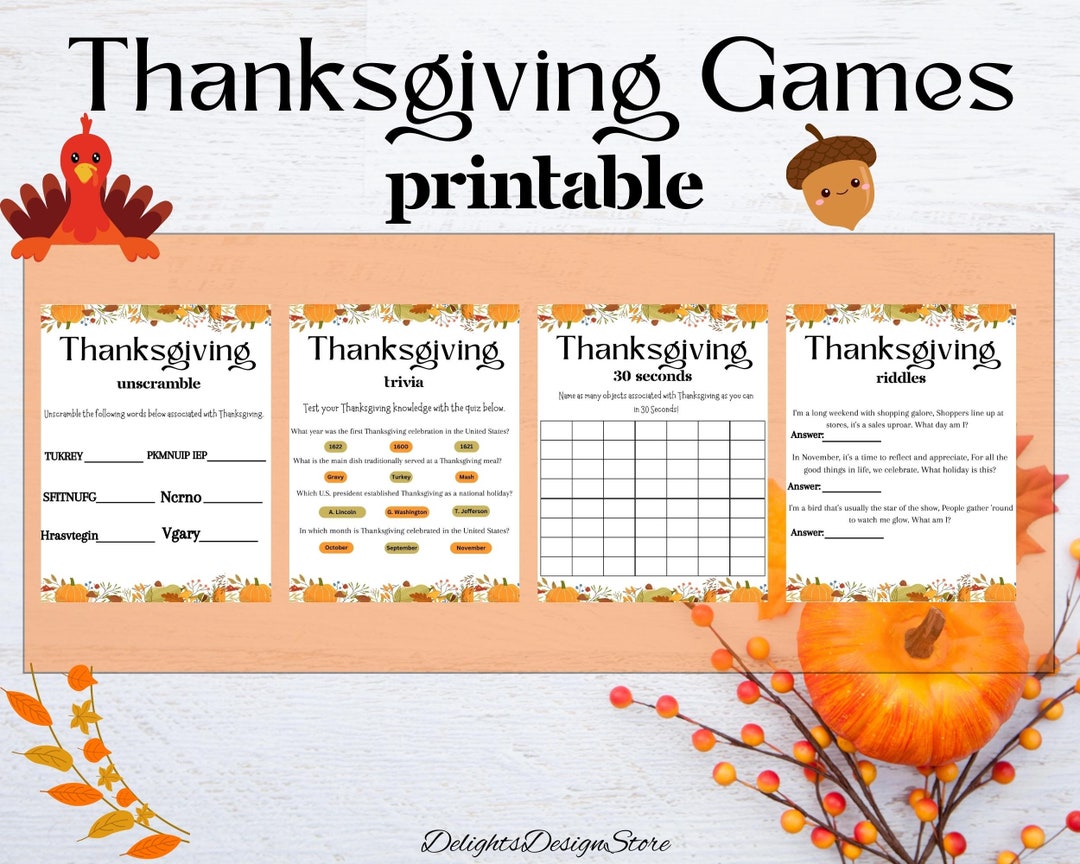 Printable Thanksgiving Games, Family Games, Fall Printable Games, Party Games, Gifts - Etsy