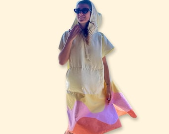 Poncho de Bain Femme - Poncho serviette de Plage, Voyage, Surf, Piscine - Microfibre recyclée - Séchage rapide absorbant sans sable
