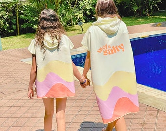 Poncho de Bain Enfant - Microfibre recyclée - Séchage rapide absorbant sans sable - Poncho serviette de Plage, Voyage, Surf, Piscine