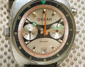 999 Watch Ocean Okean Poljot 3133 navy military uSSr men&#39;s wristwatch chronograph 23 jewel
