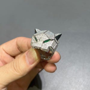New 4.80Ct Round Simulated Diamond Engagement Men's Panther Ring 925 Sterling Silver 3D Tiger Panther Animal Leopard Jaguar Vintage Gift