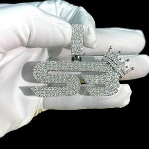 Colgante de dos letras para hombre, colgante con nombre de diamante moissanita VVS. Carta personalizada, plata 925, acabado en oro amarillo de 14 k, regalo de cumpleaños para él
