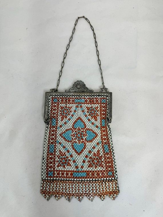 Antique Mandalian Co Silver Art Deco Mesh purse R… - image 1