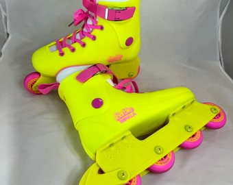 Barbie Impala Neon Yellow Pink Inline Skates Sz W8 Worn Once!