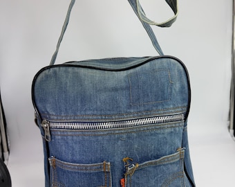 VTG Levi’s 70’s Messenger Carry On Denim Bag Double Pocket Zip Crossbody