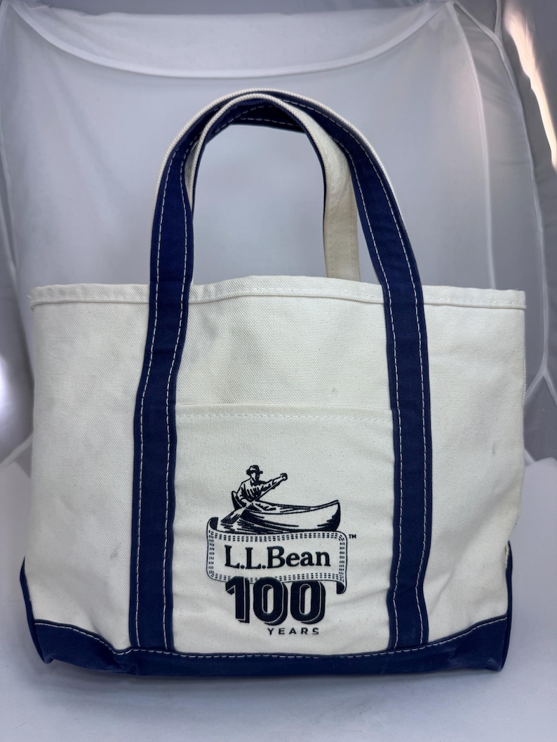 L.L. Bean Boat & Tote 100 Years Logo Cream Navy Bag Canvas 16” USA - Etsy