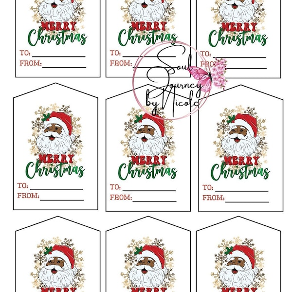 Christmas Gift Tag, Black Santa Gift tag, Xmas tag, Instant download, Printable Christmas Gift Tag, Christmas Gift Tag Download, holiday tag