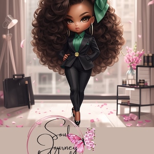 Adorable Chibi Doll Clipart Set - Boss Babe, Fashion, Black Girl, Instant Download