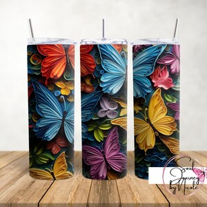 3D Butterfly Tumbler, 20oz Tumbler Wrap PNG, Butterfly Sublimation Design png, Seamless Butterfly Tumbler Png, Straight Tumbler Wrap png,