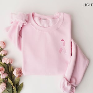 Embroidered Breast Cancer Sweatshirt, Breast Cancer Awareness Shirt, Breast Cancer Ribbon Shirt, Pink Ribbon Shirt, Cancer Warrior Shirt