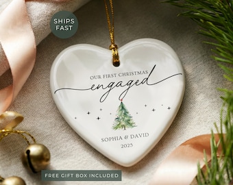 Our First Christmas Engaged Ornament 2025, Custom Engagement Christmas Ornament Gift for Newly Engaged Couple Keepsake, Engaged Gift Xmas