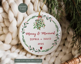 Merry and Married Ornament, Personalized Just Married Christmas Ornament Gift for Wedding Keepsake Custom Newlywed Gift Merry & Married