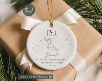 Half Marathon Ornament Personalized, Custom Boston NYC Brooklyn Half Marathon Christmas Ornament Gift for Half Marathon Runner Keepsake Gift