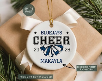 Cheerleader Ornament Personalized, Custom Cheerleading Christmas Ornament with Team and Name, Cheering Team Gift Keepsake for Cheer Coach