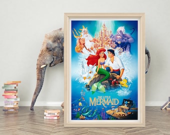 La Petite Sirène (1989) Art mural affiche de film | Toile de haute qualité | Impression d'affiche de film classique Disney Anime La petite sirène