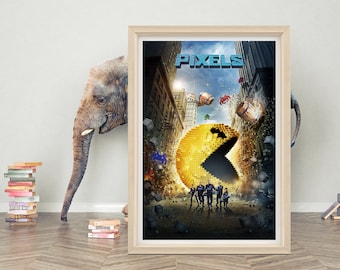 Pixels (2015) Movie Poster Wall Art | Pixels Classic Movie Poster | High Quality Canvas Cloth Poster