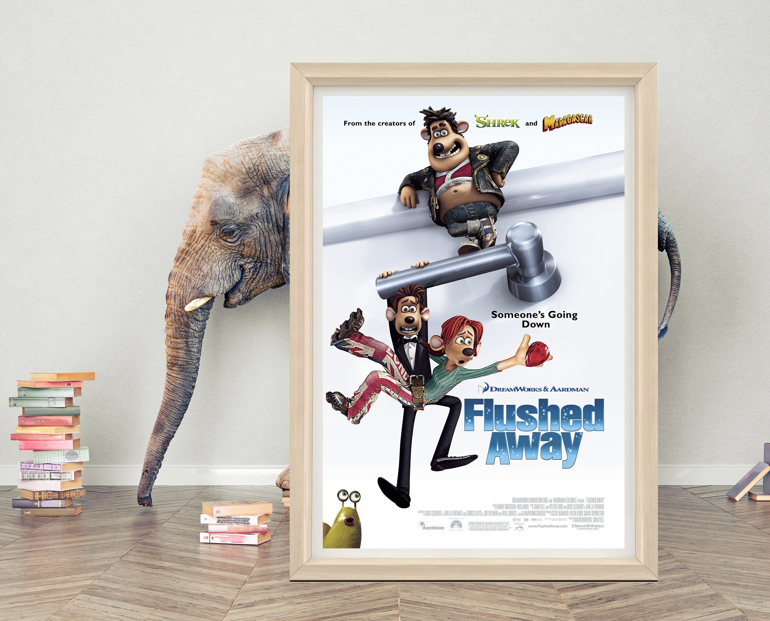 Flushed Away (2006) Movie Poster Wall Art | 2023 Minimalist Movie Poster | High Quality Canvas Cloth Poster |  Classic Movie Poster Print