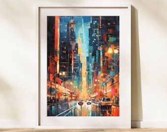 New York City Wall Art | Downtown City | Printable Art | Oil Painting