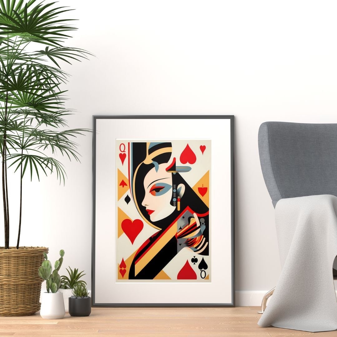 Printable Queen of Hearts Wall Art Abstract Art Geometric - Etsy