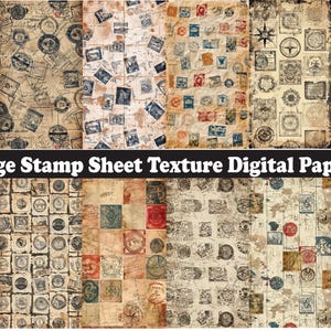 Printable Junk Journal Kit Vintage Stamp Sheet paper, Printable Junk Journal Papers Cards  Vintage Stamp paper, Digital Download, Stamp