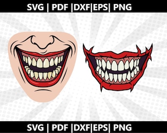 Joker Smile SVG | Villain Smile Clipart PNG | Spooky Joker Cricut Cut File | Digital Download