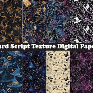 Wizard Script | Commercial Use |  Wizard Backgrounds | Printable Paper Set | Scrapbooking Paper | Crafts | DIY | Seamless texture