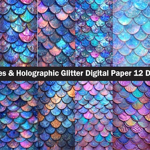 Mermaid Scales Digital paper ,seamless patterns Holographic Glitter Scales Background instant Digital Download for commercial use