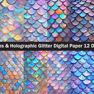 Mermaid Scales Digital paper ,seamless patterns Holographic Glitter Scales Background instant Digital Download for commercial use