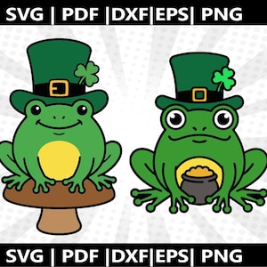 Rana de San Patricio con sombrero de duende SVG / Archivos de corte para Cricut y Silhouette del Día de San Patricio (Descarga digital)