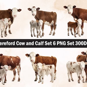 Hereford cow and calf PNG Sublimation Design,Hereford png,Hereford illustration,Digital Download,Png Sublimation,Hereford head png,Hereford
