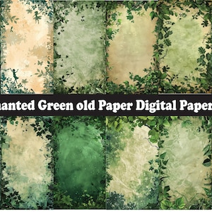 Groen Woud Oud papier | Commercieel gebruik | Feeënachtergronden | Afdrukbare papierset | Plakboekpapier | Knutselen | Doe-het-zelf | Naadloze textuur