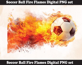 Llamas de fuego de balón de fútbol PNG / Plantilla DIY imprimible htv / archivo de sublimación (descarga digital) l Regalo de último minuto