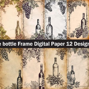 Printable Junk Journal Kit wine glass grapes Journal, Printable Junk Journal Papers Cards wine bottle paper, Digital Download, wine png