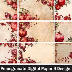 Printable Junk Journal Kit pomegranate Journal, Printable Junk Journal Papers Cards pomegranate paper, Digital Download, pomegranate digital