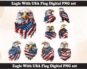Amerikaanse vlag adelaar png: patriottisch sublimatieontwerp (digitale download, 9 png-bestanden in HD-afdruk)