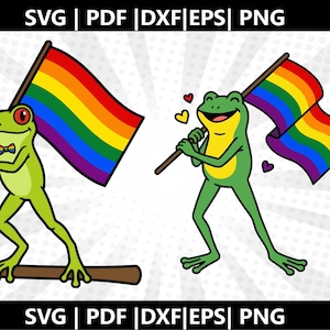 Pride Frog SVG | Frog Pride Flag Clipart PNG | LGBTQ Frog Cricut Cut File | Rainbow Frog Digital Download