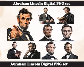 Portret Abrahama Lincolna PNG | Szablon DIY do druku htv | Plik sublimacji (Pobieranie cyfrowe) l Prezent na ostatnią chwilę