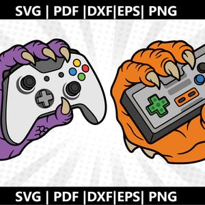 Monstruo sosteniendo un control SVG / Clip art de monstruo gamer PNG / Archivo de corte Cricut para videojuegos / Descarga digital