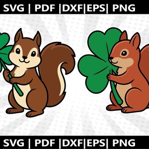 Squirrel with Giant Clover SVG |  Printable clip art  DIY template | Cricut & Silhouette Cut Files (Digital Download) l Last Minute gift