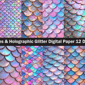 Mermaid Scales Digital paper ,seamless patterns Holographic Glitter Scales Background instant Digital Download for commercial use