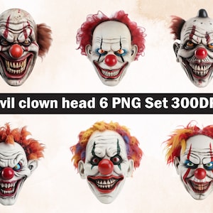 Diseño de sublimación PNG de cabeza de payaso malvado, png de payaso, ilustración de payaso, descarga digital, sublimación png, cabeza de payaso, cabeza malvada, png de Halloween