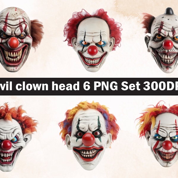 Tête de clown maléfique PNG Sublimation Design, clown png, illustration de clown, Téléchargement numérique, Png Sublimation, tête de clown, Tête maléfique, Halloween png