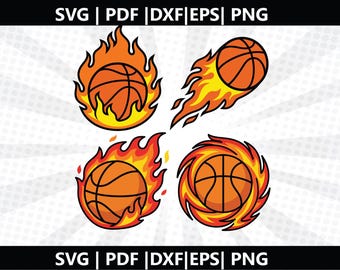 Basketball Fire Flames SVG | Flaming Ball Clipart PNG | Sports Fire Cricut Cut File | Digital Download
