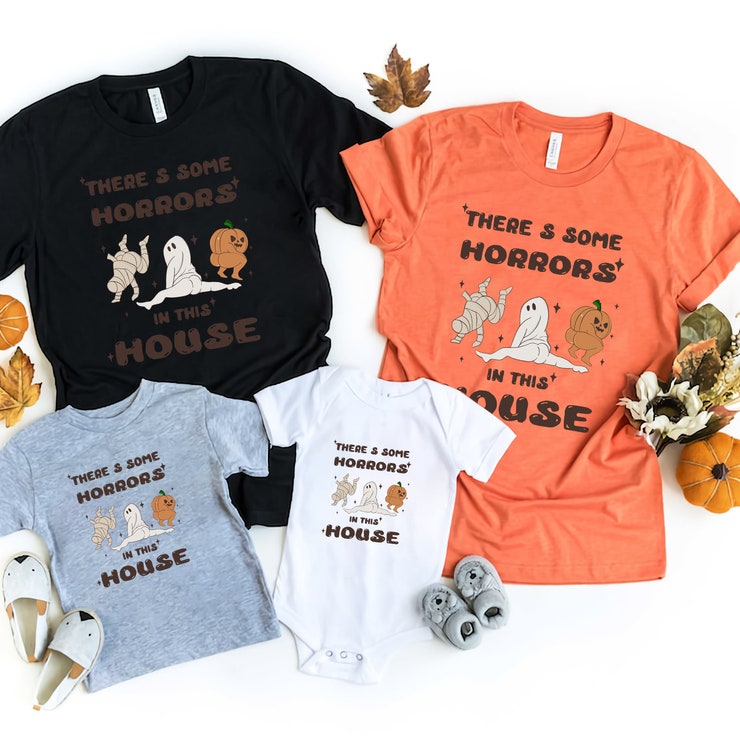 There'S Some Horrors In This House Matching Shirt, Halloween Retro T-Shirt, Ghost Movie Shirt, Pumpkin Shirt