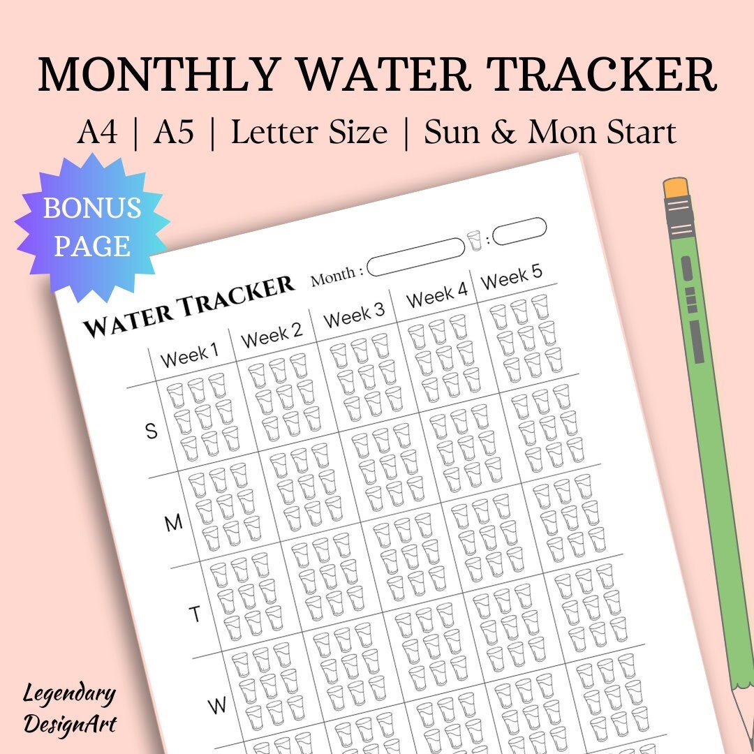 Water Tracker, Printable Monthly Water Tracker,water, Hydration Tracker ...
