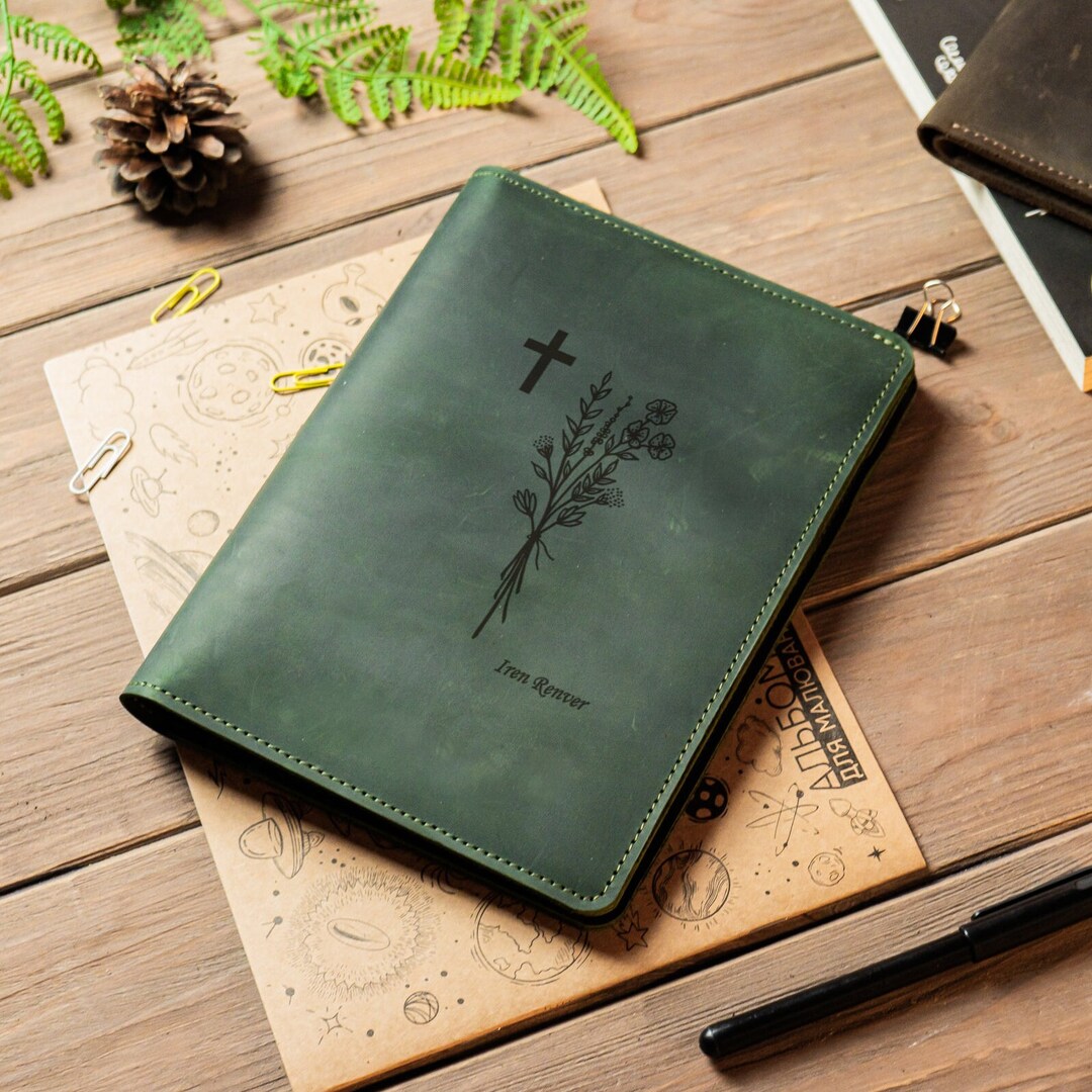 Custom Leather Bible Cover, Engraved Bible Cover, Customized Book Cover