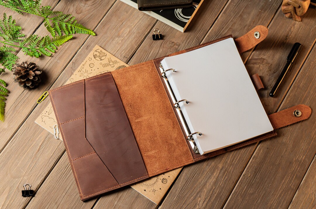 Leather Portfolio, 3 Ring Binder, Ordner, A5 Binder, Leather Journal