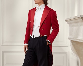 Men Classic 3 Piece Suit Made to Measure Cotton Suiting Tailcoat Vest Pant Set Regular Fit Evening Wear Victorian Era Cocktail Attire
