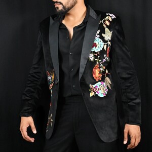 Black blazer with flowers on sale